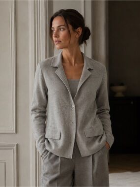 Lomond 100% Mongolian Cashmere Cardigan Size L Gray Luxury Knit Blazer